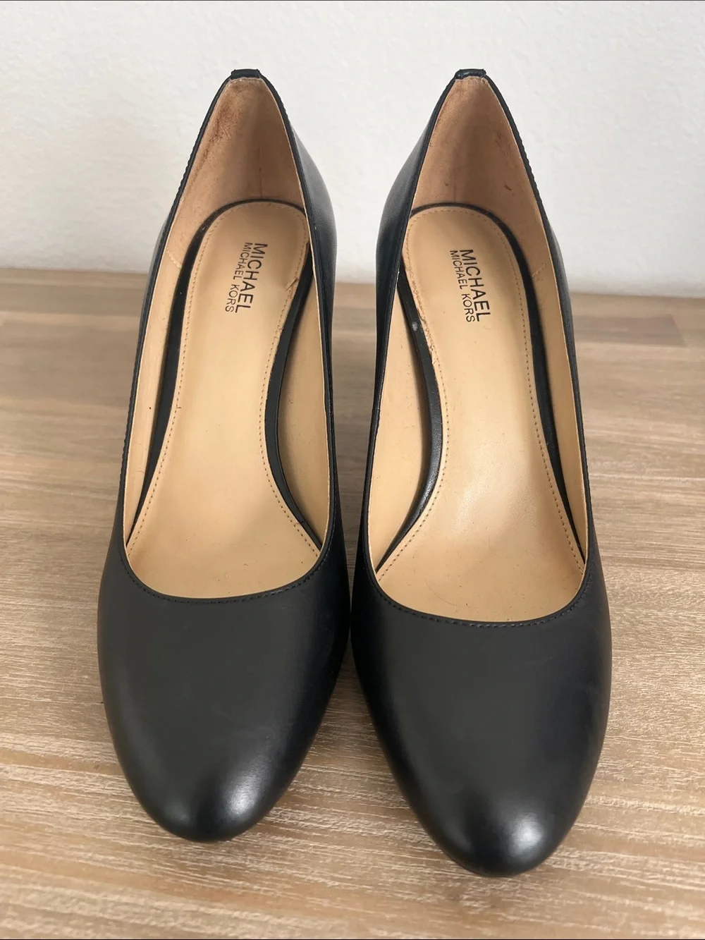 Michael Kors Black Leather Round-Toe Pumps